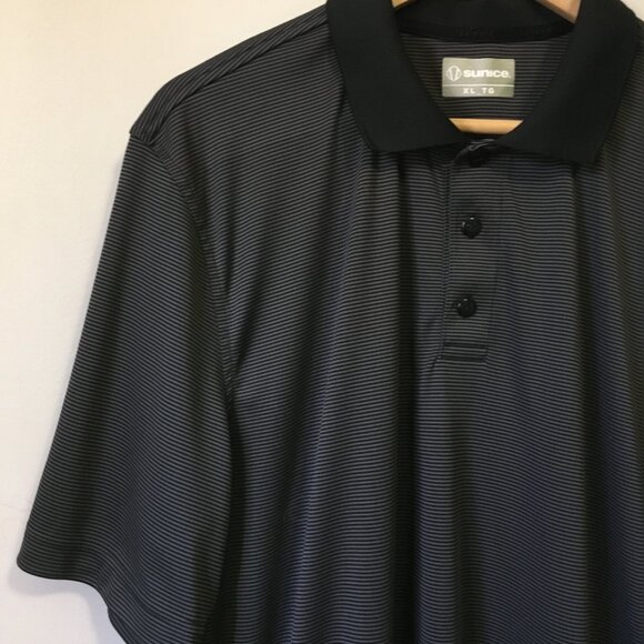 Sunice Black and Grey Pinstripe Sleek Hang Polo Shirt - Picture 4 of 16